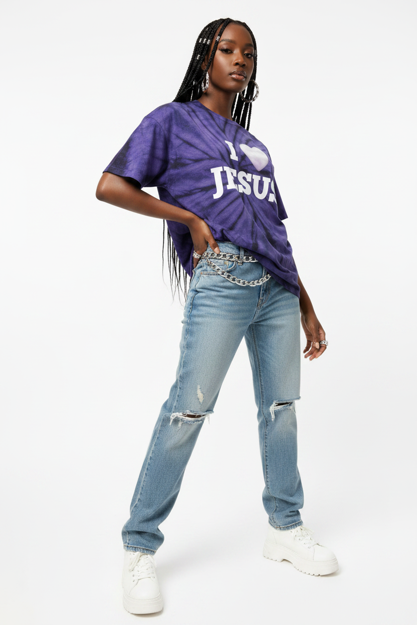 I love Jesus Tie-Dye T-Shirt with Tonal Spider Design
