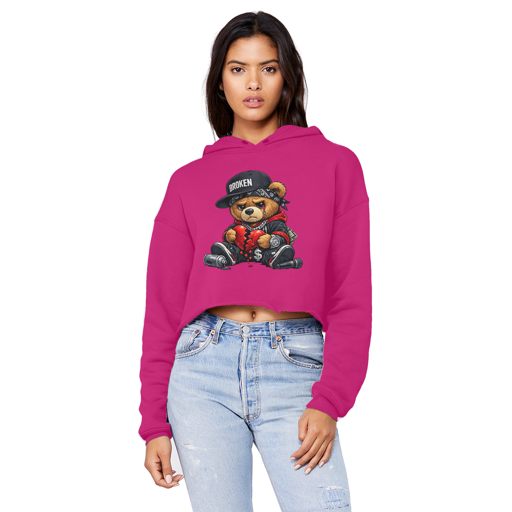 Broken Hearted Bear Cropped Raw Edge Boyfriend Hoodie