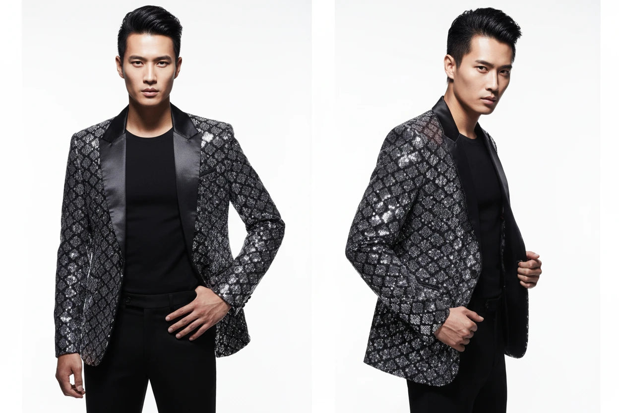 Men's Sequin One Button Blazer