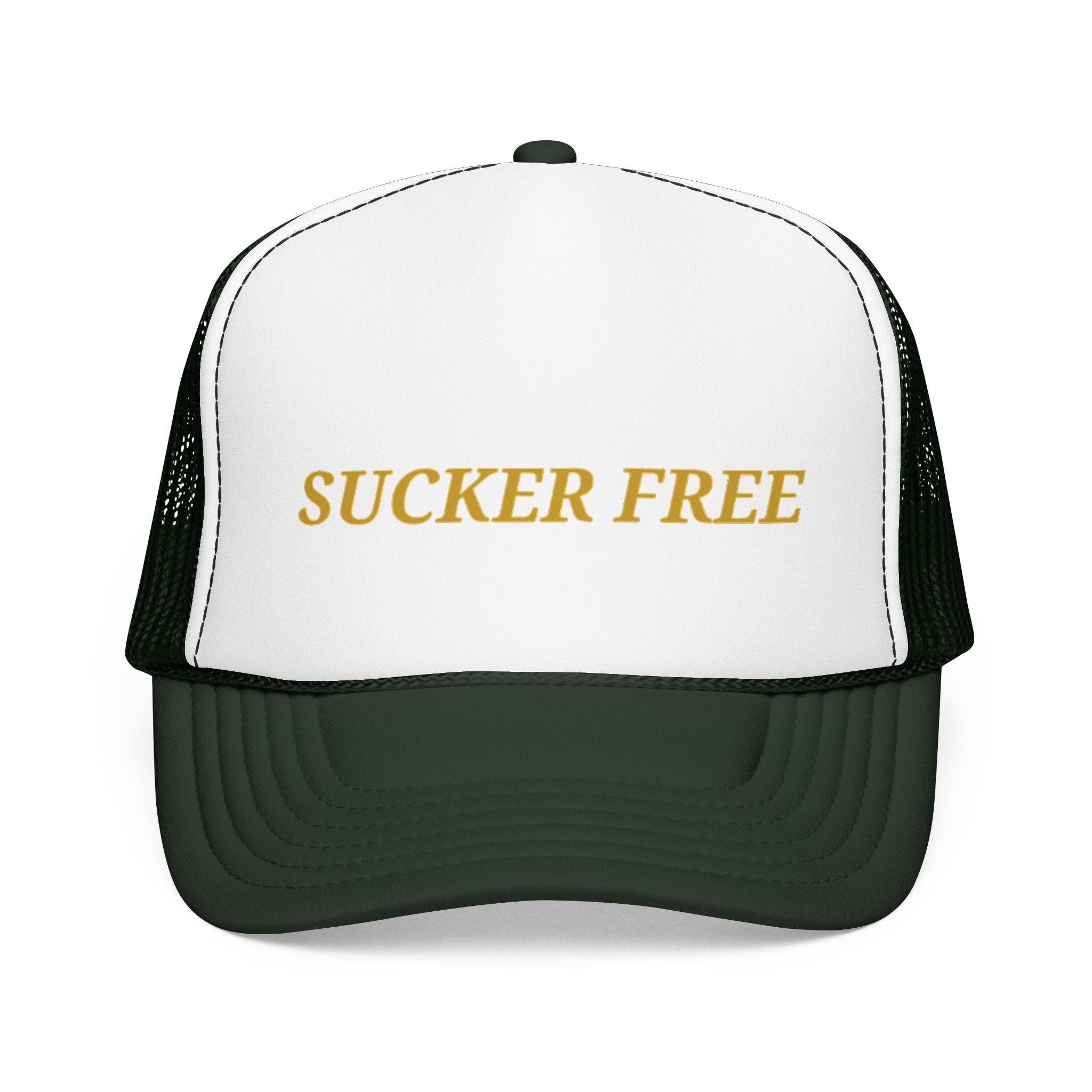 Sucker Free Trucker Hat — Vintage Gold Embroidered Foam Cap
