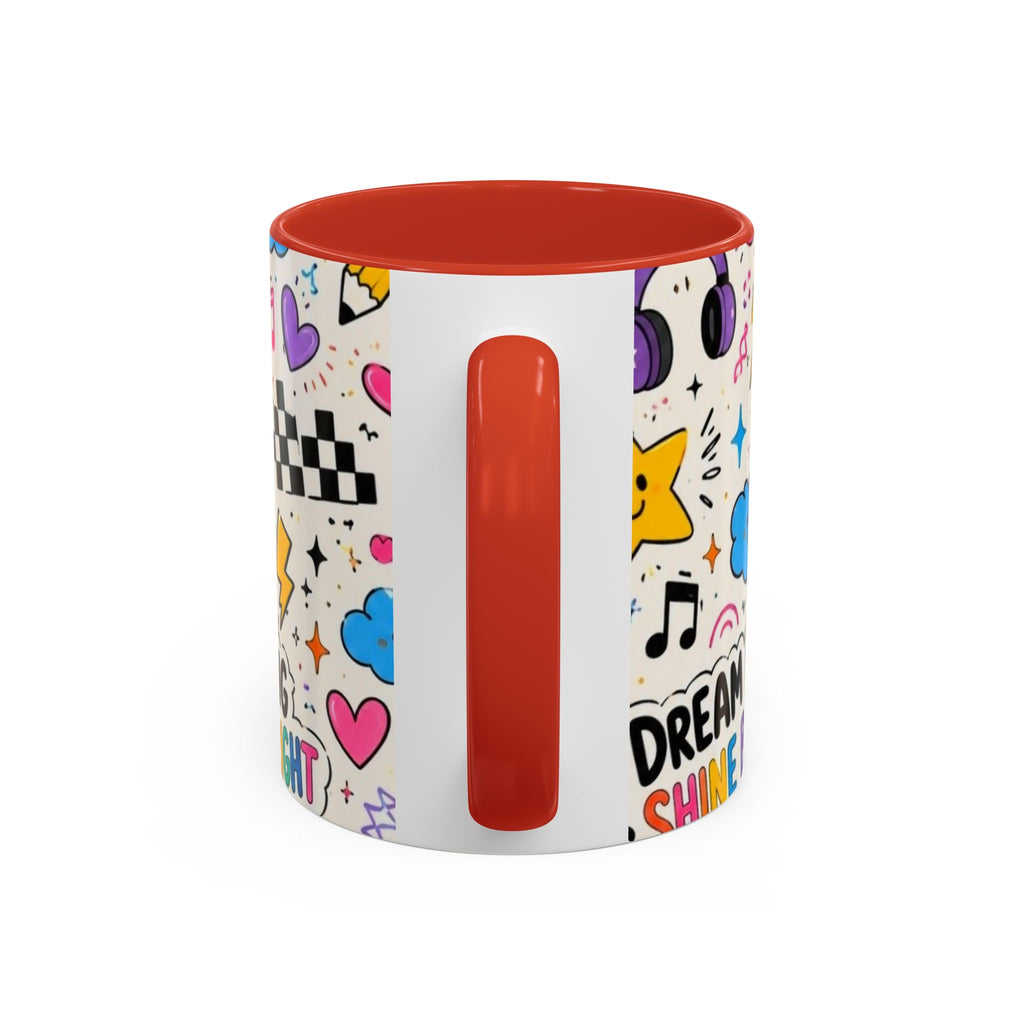 Dream Big Shine Bright Accent Mug — Inspirational Rainbow Doodle Coffee Cup