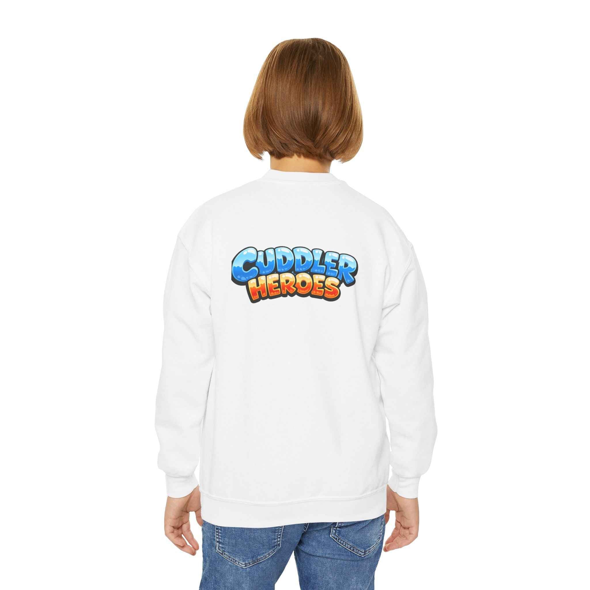Cuddler Hero Kids Sweatshirt — Cute Superhero Teddy Crewneck