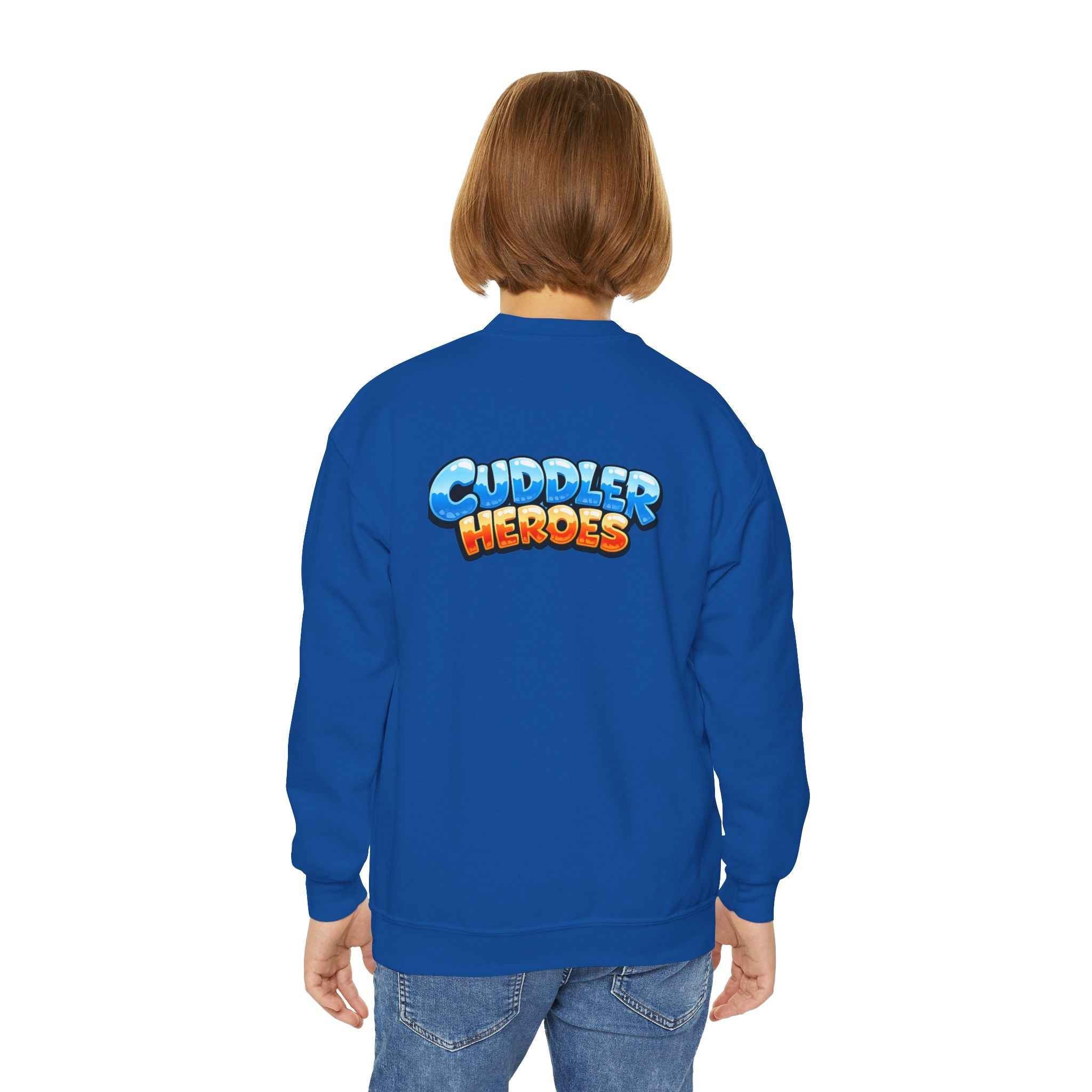 Cuddler Hero Kids Sweatshirt — Cute Superhero Teddy Crewneck