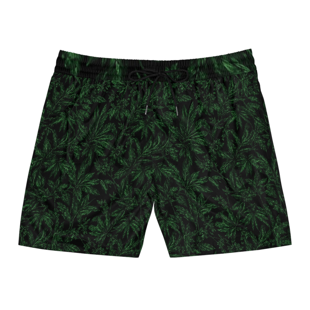 Men's Cannabis Leaf Swim Shorts in Dark Green All-Over Print