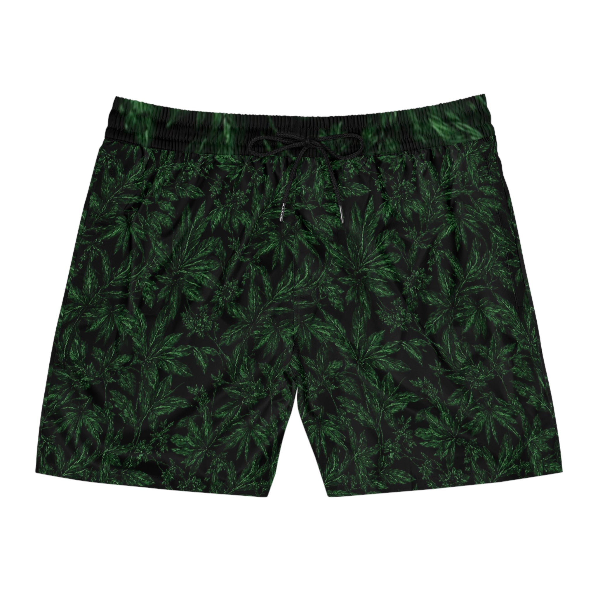 Men's Swim Shorts - Dark Green Cannabis Leaf All-Over Print