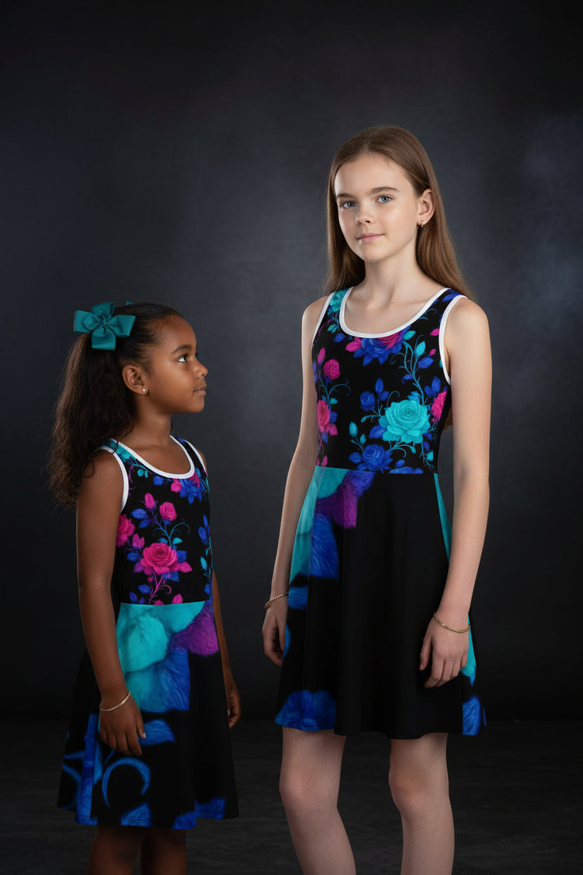 Girls' Floral Sundress Rose Design Sleeveless Dress for Kids