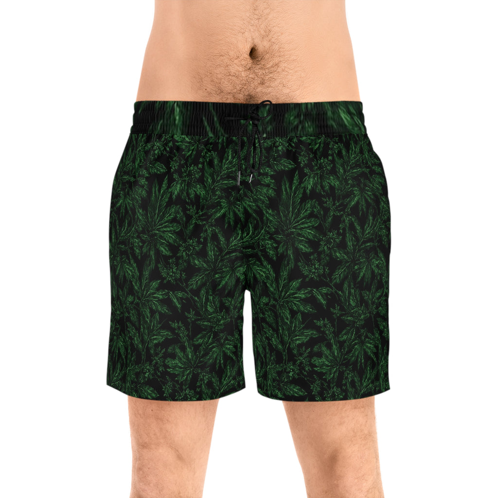 Men's Cannabis Leaf Swim Shorts in Dark Green All-Over Print