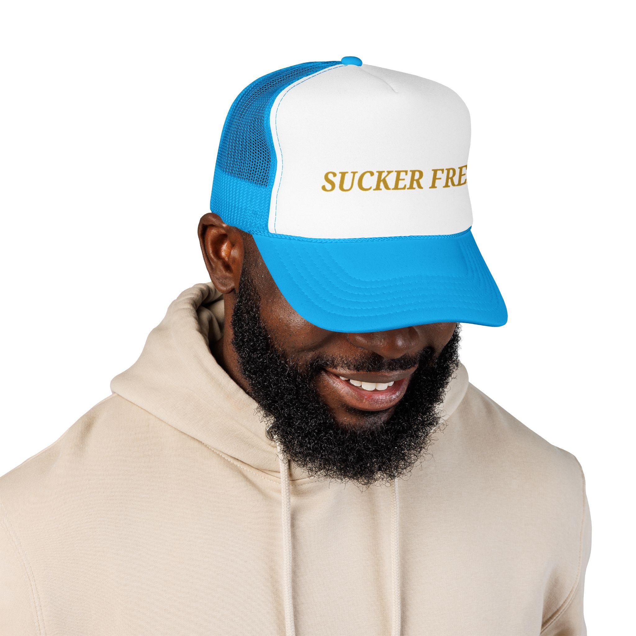 Sucker Free Trucker Hat — Vintage Gold Embroidered Foam Cap
