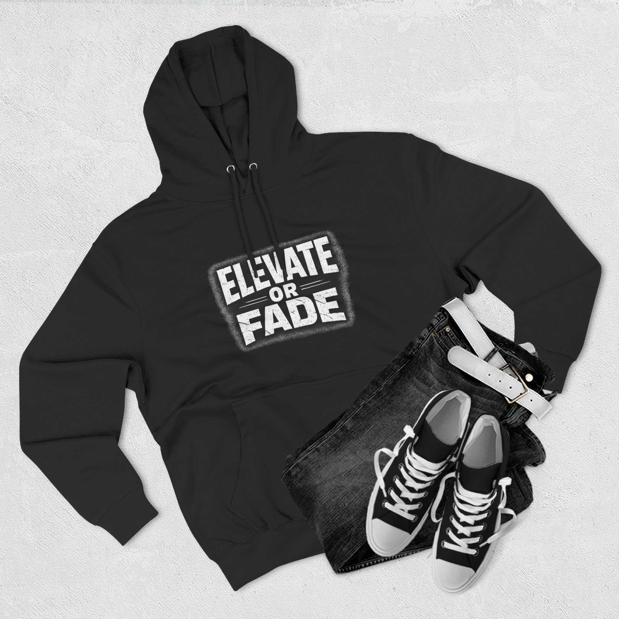 Elevate or Fade Hoodie - Urban Graphic Fleece Pullover with Crown and Wings Design for Stylish Comfort