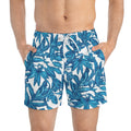 Blue Tropical Leaf Swim Trunks – All-Over Print Men's Beach Shorts for Stylish Summer Fun