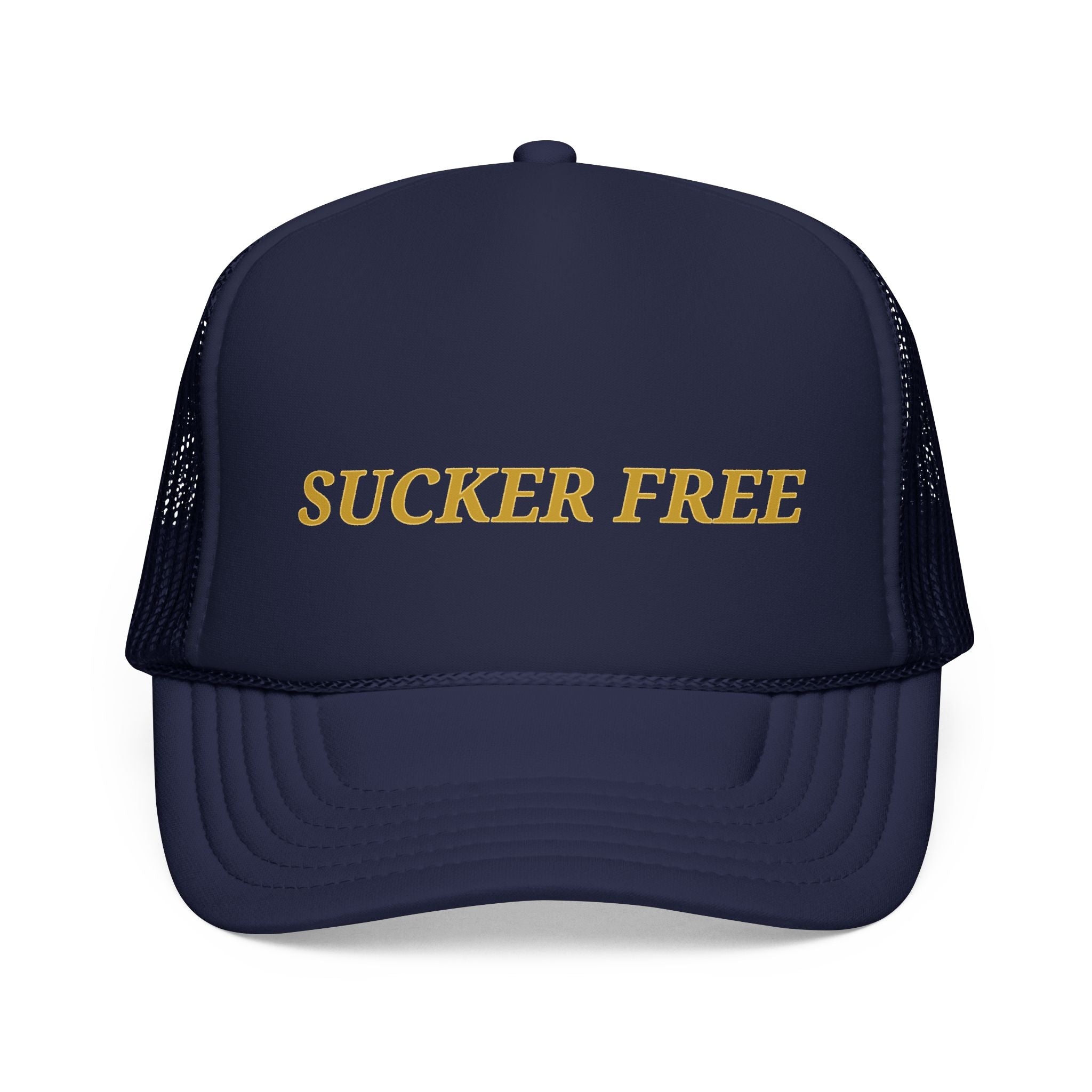 Sucker Free Trucker Hat — Vintage Gold Embroidered Foam Cap