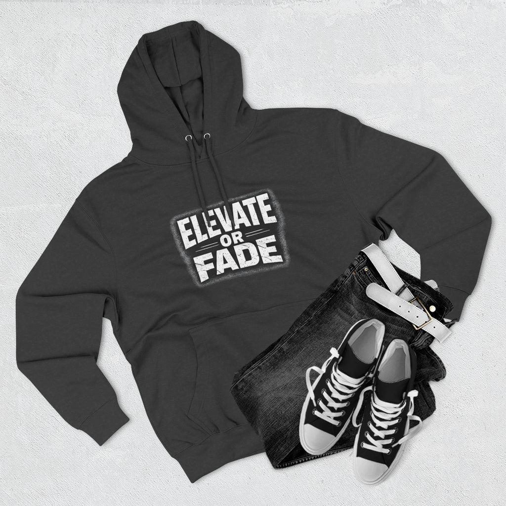 Elevate or Fade Hoodie - Urban Graphic Fleece Pullover with Crown and Wings Design for Stylish Comfort