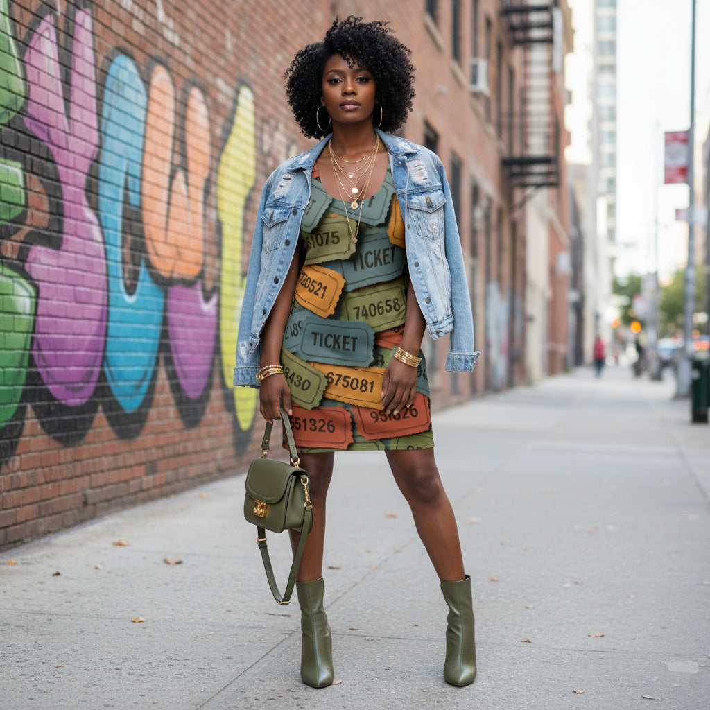 Women's Colorful  Ticket Racer Dress - IAKAM