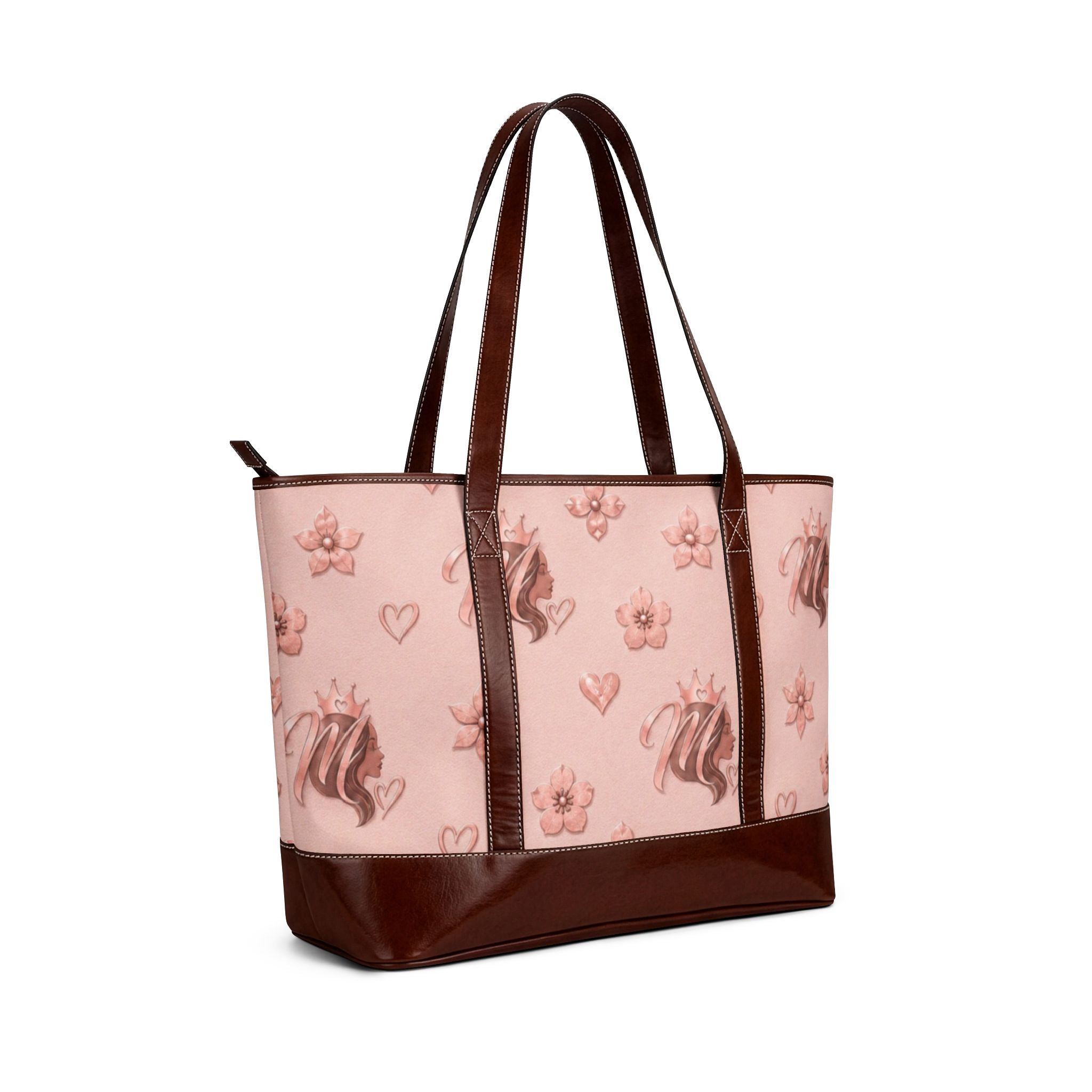 Msfbrownie Pink Floral Heart Tote Handbag – Cute Blossom Pattern Everyday Shoulder Bag