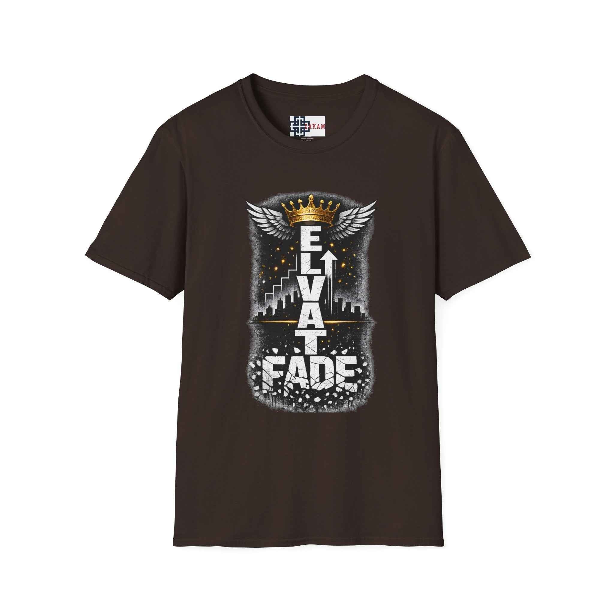 Elevate or Fade T-Shirt — Motivational Streetwear Tee with Crown & Wings
