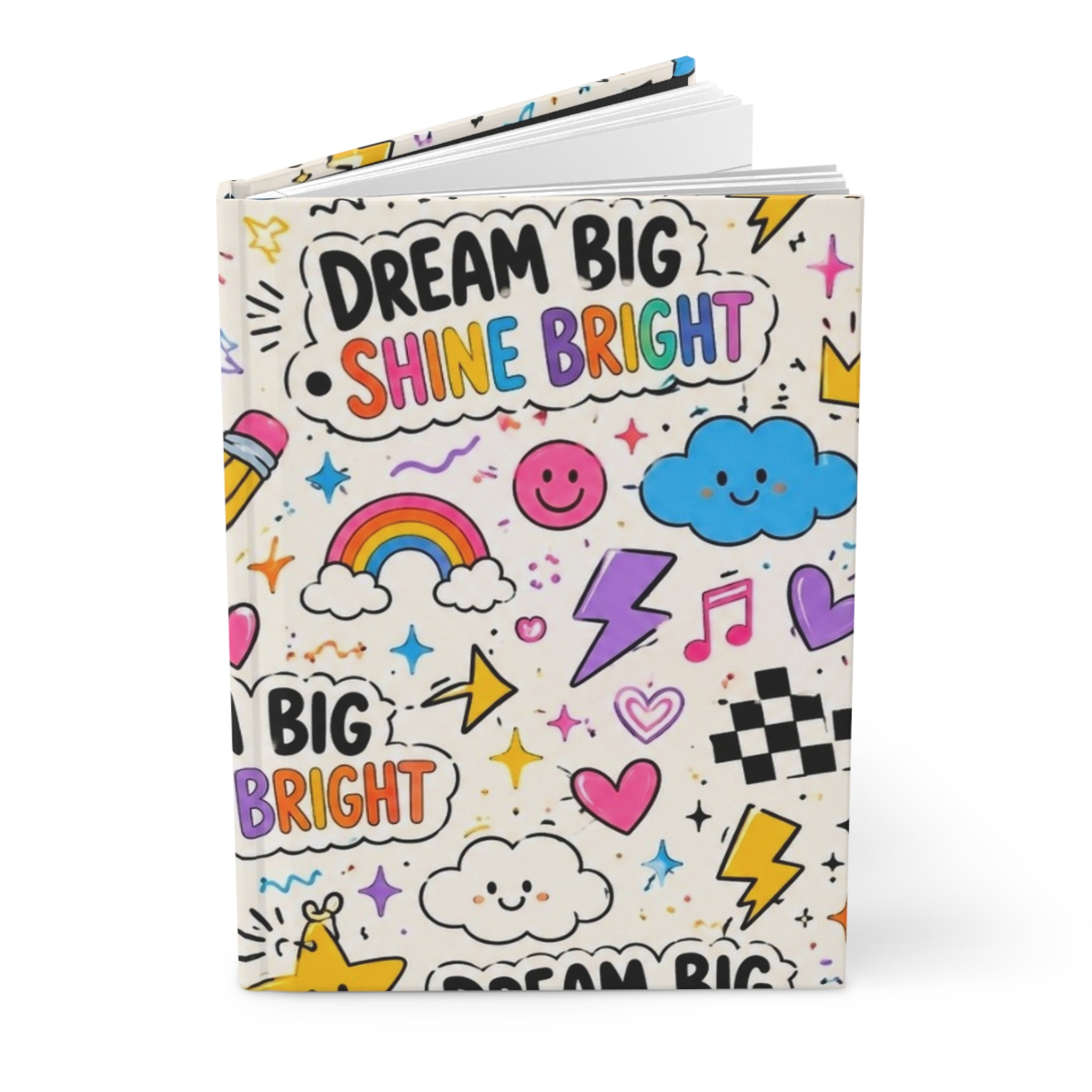 Dream Big Shine Bright Hardcover Journal — Cute Doodle Lined Notebook