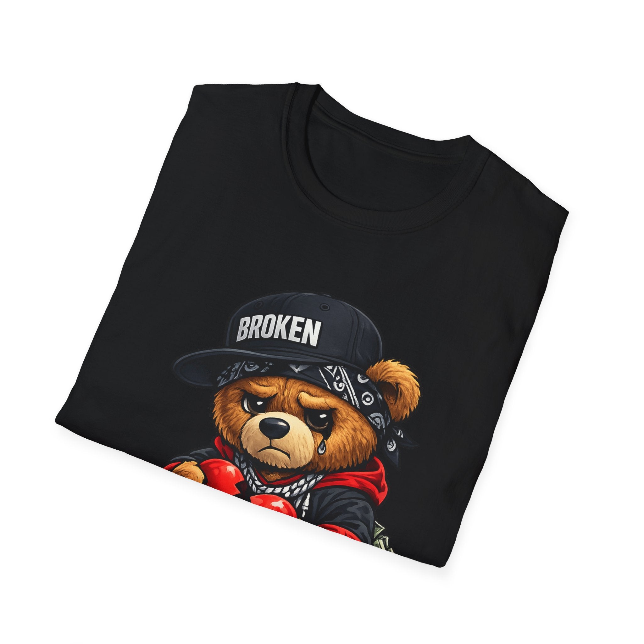 Broken Teddy Bear Graphic Tee — "Love Me" Street Art Shirt Unisex