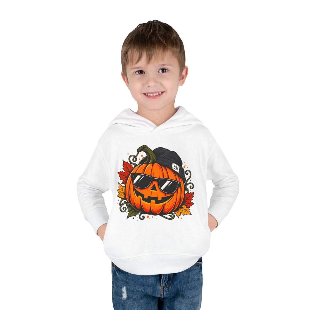 Toddler Halloween Pumpkin Hoodie - Cool Jack-O'-Lantern with Sunglasses & Beanie