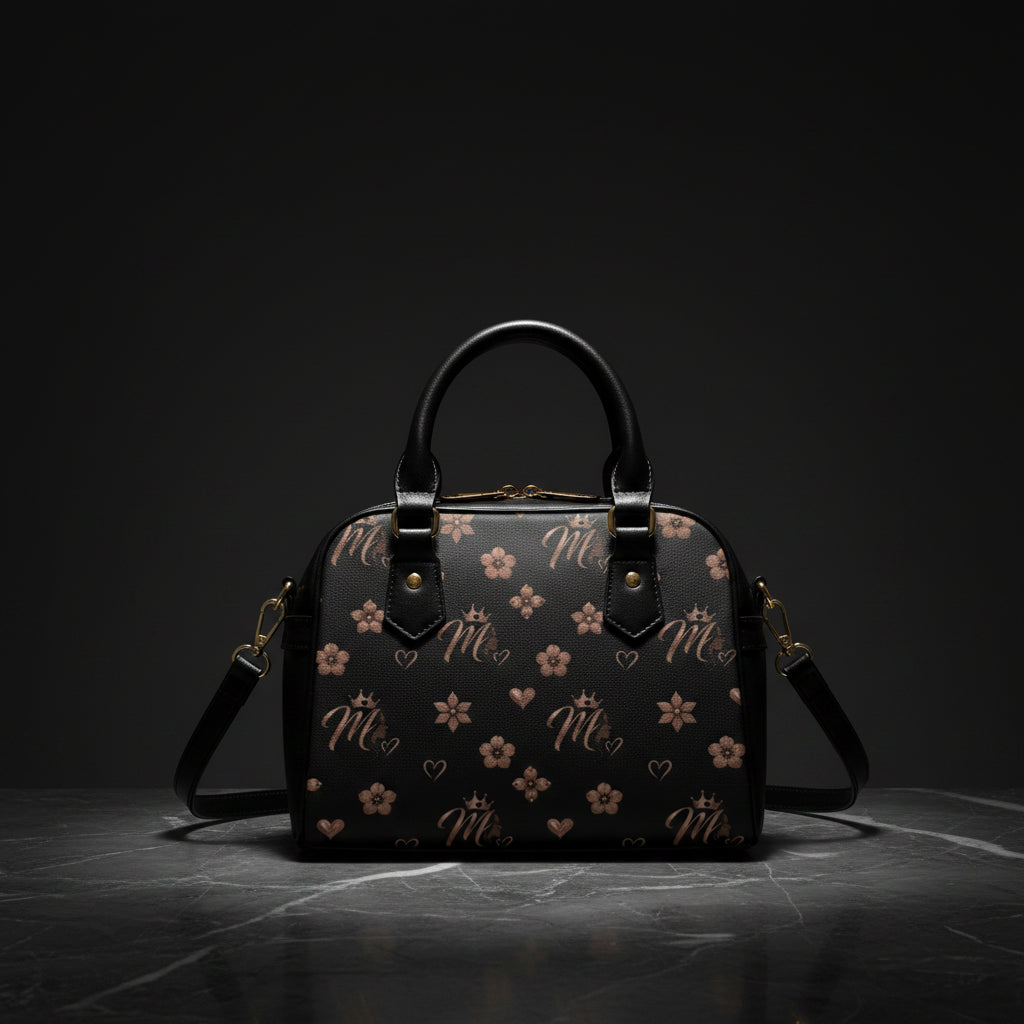 Msfbrownie Shoulder Handbag – Chic Black & Rose Gold Pattern