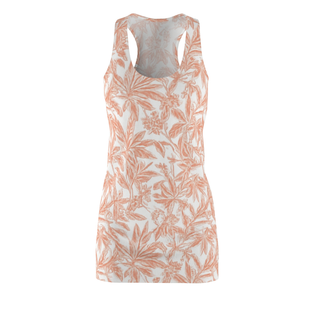 Peach Palm Leaf Sundress - Tropical Floral AOP Racerback Dress for Summer Styling