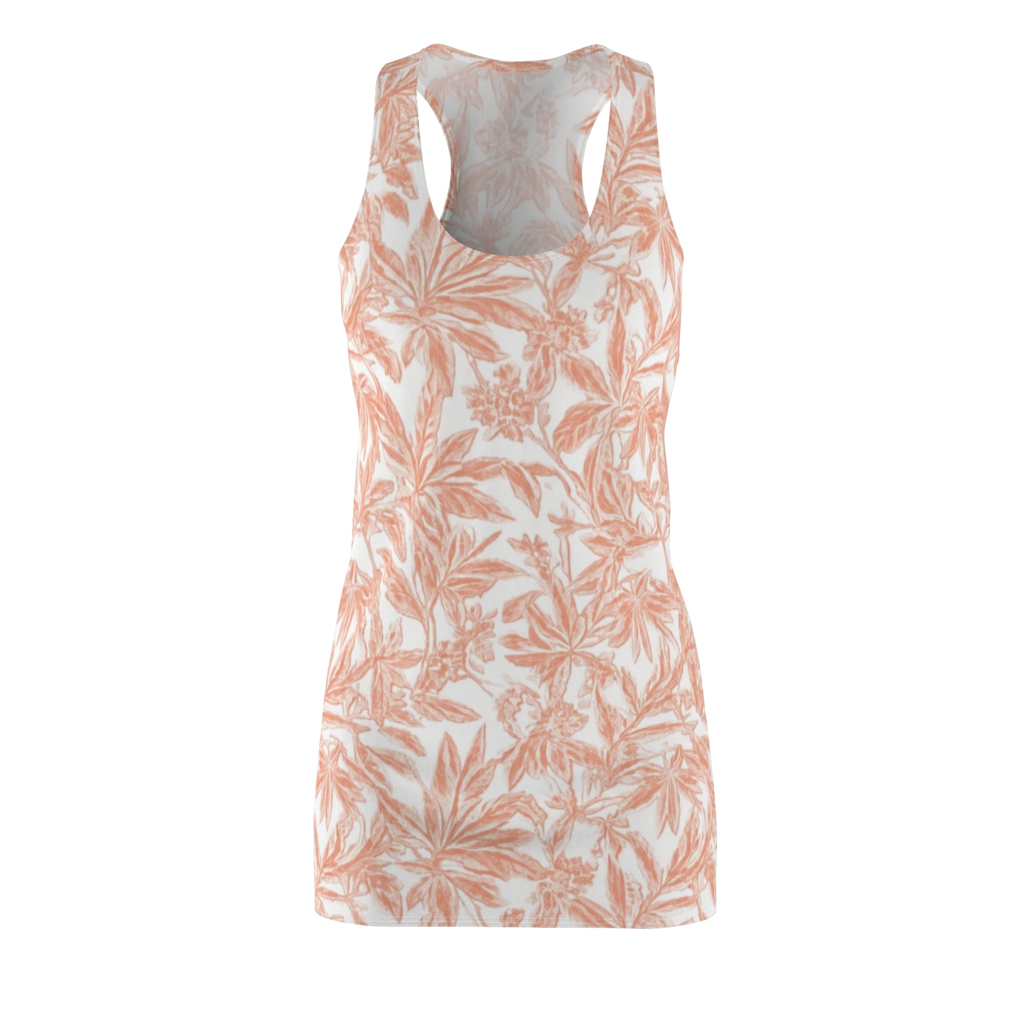 Peach Palm Leaf Racerback Dress — Tropical Floral AOP Sundress
