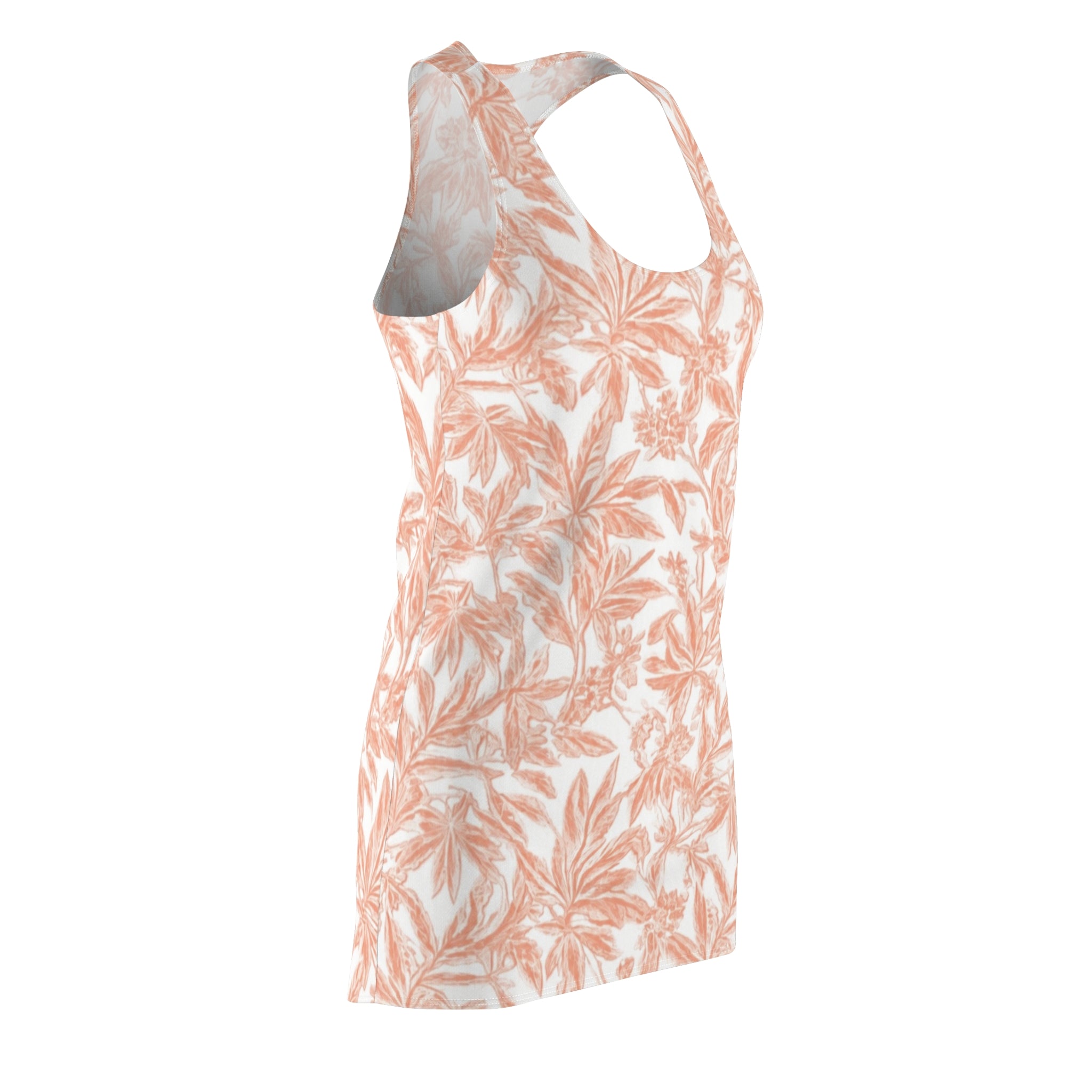 Peach Palm Leaf Racerback Dress — Tropical Floral AOP Sundress