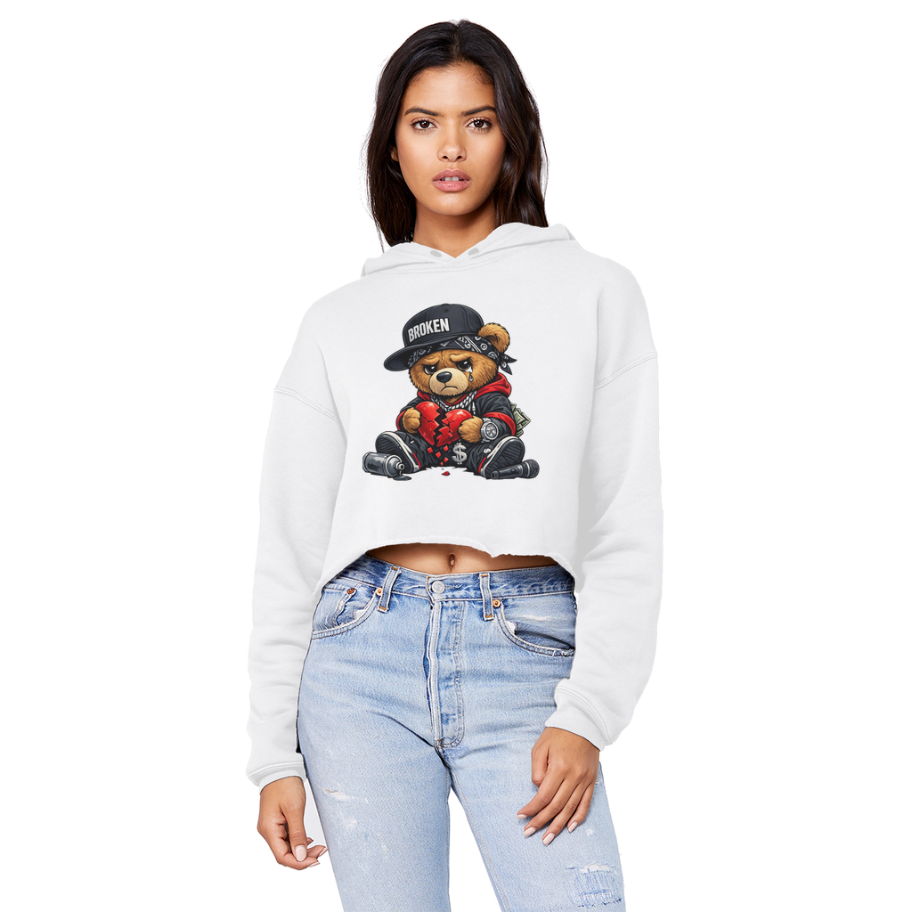 Broken Hearted Bear Cropped Raw Edge Boyfriend Hoodie
