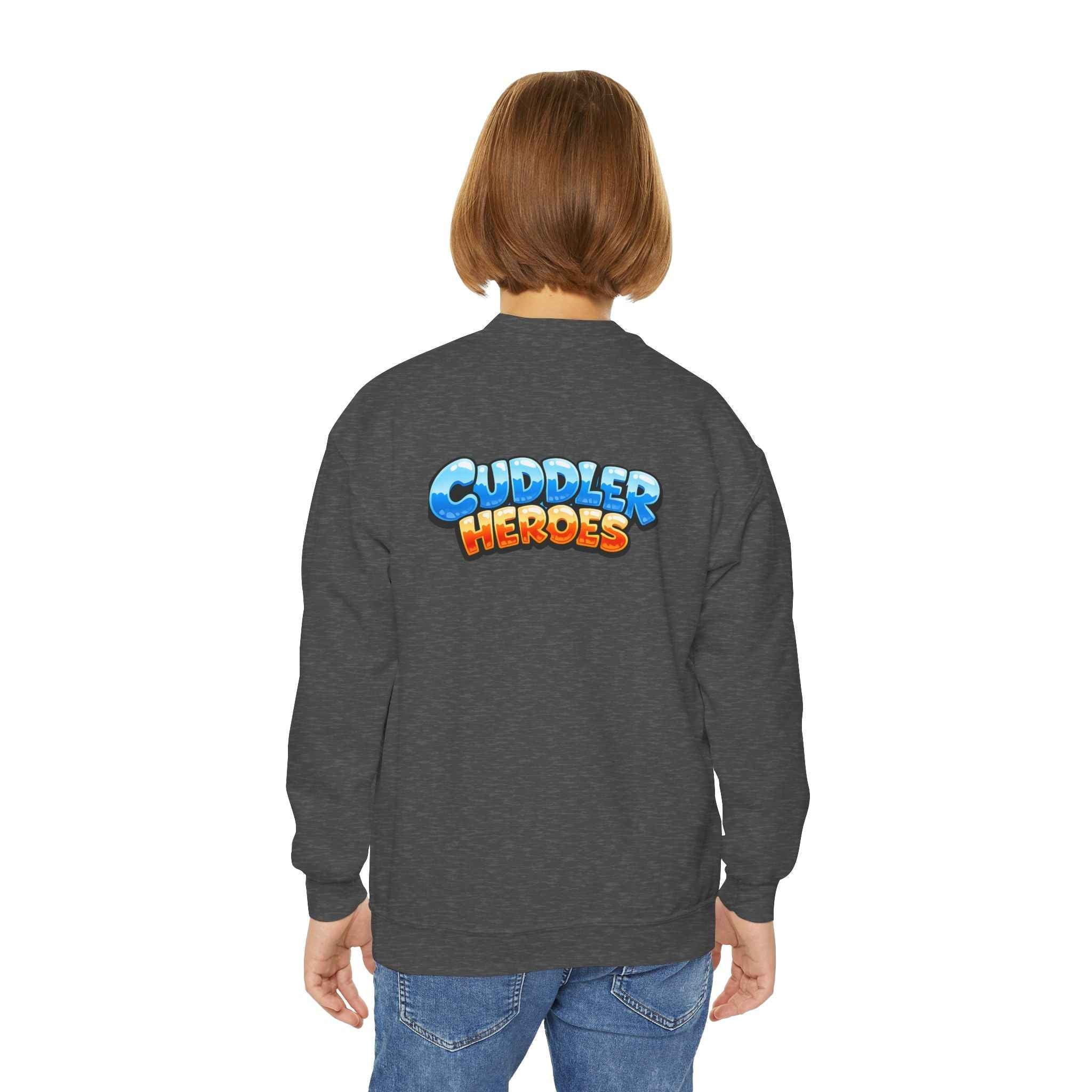 Cuddler Hero Kids Sweatshirt — Cute Superhero Teddy Crewneck