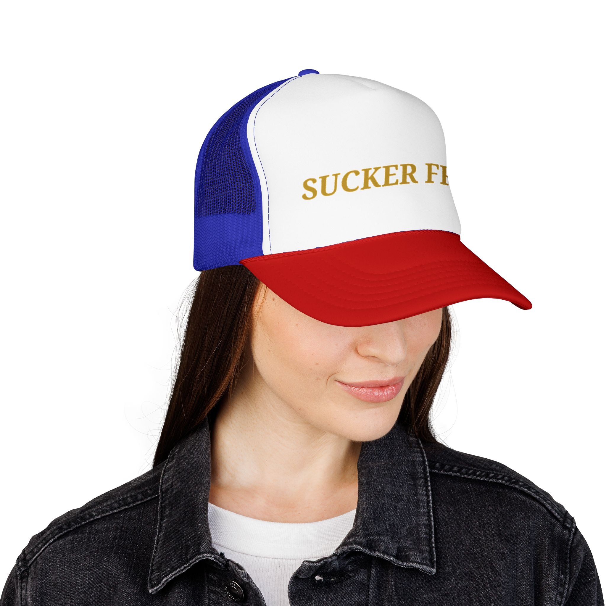 Sucker Free Trucker Hat — Vintage Gold Embroidered Foam Cap