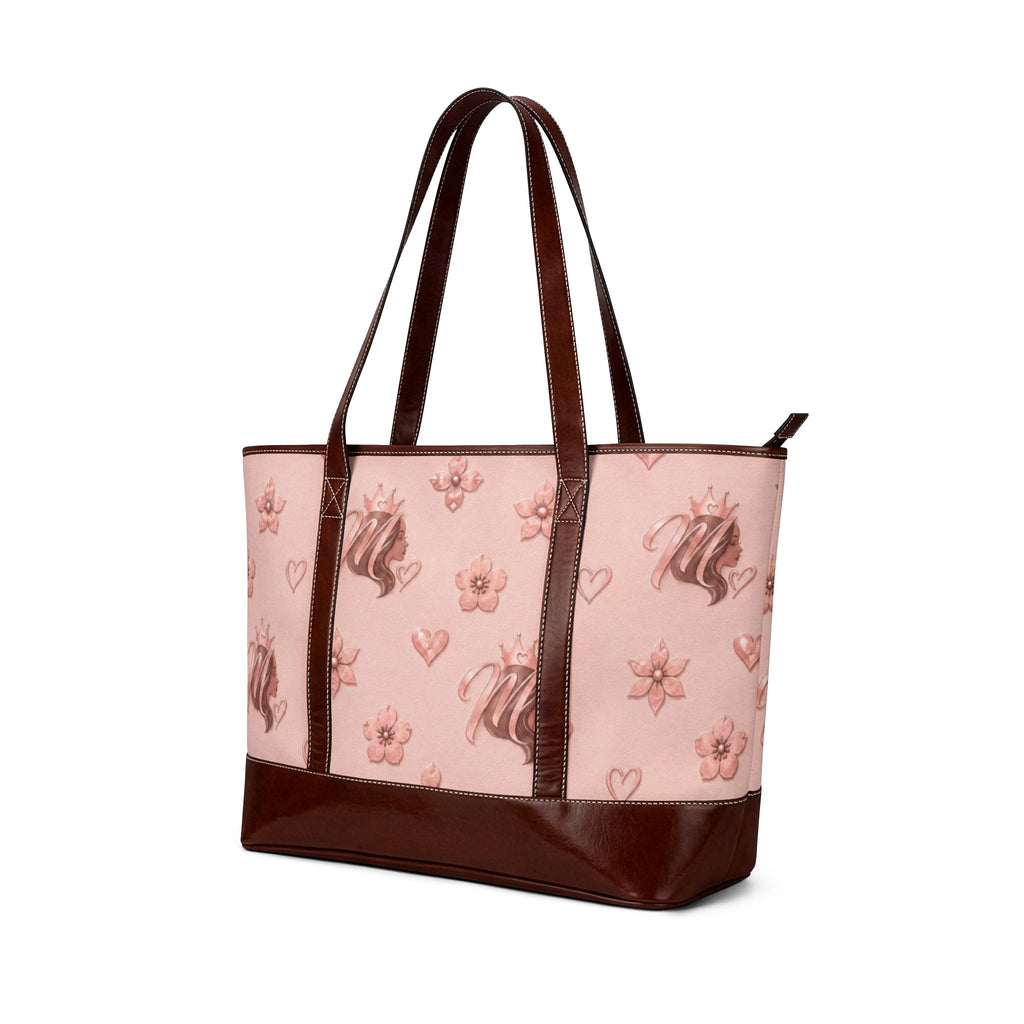 Msfbrownie Pink Floral Heart Tote Handbag – Cute Blossom Pattern Everyday Shoulder Bag