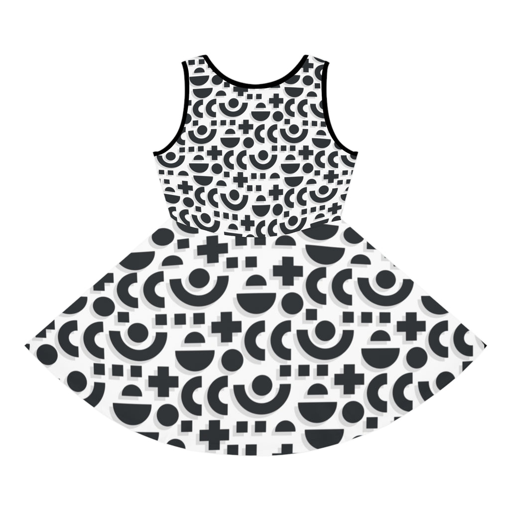 Girls Black and White Sundress with Geometric Circle and Cross Pattern