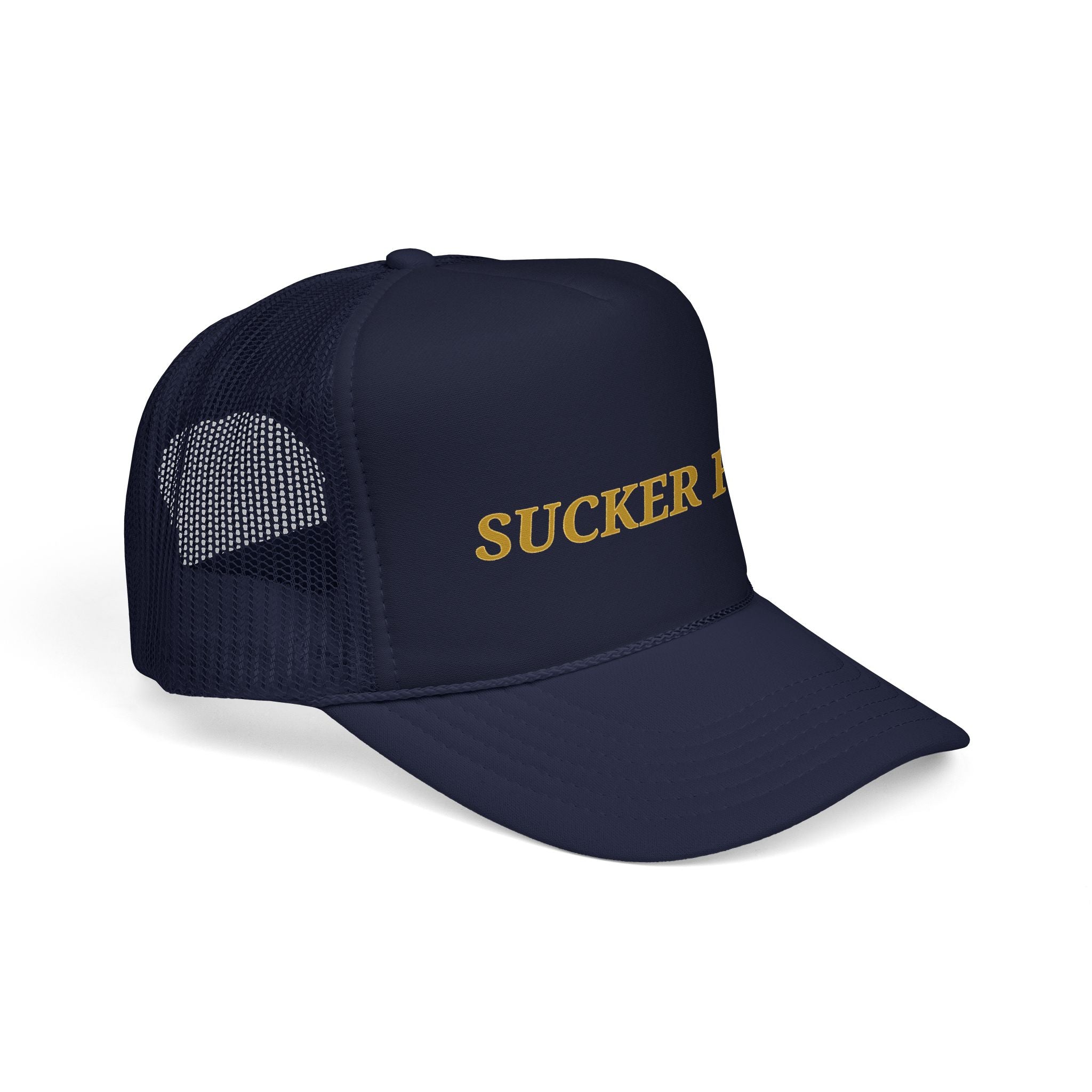 Sucker Free Trucker Hat — Vintage Gold Embroidered Foam Cap