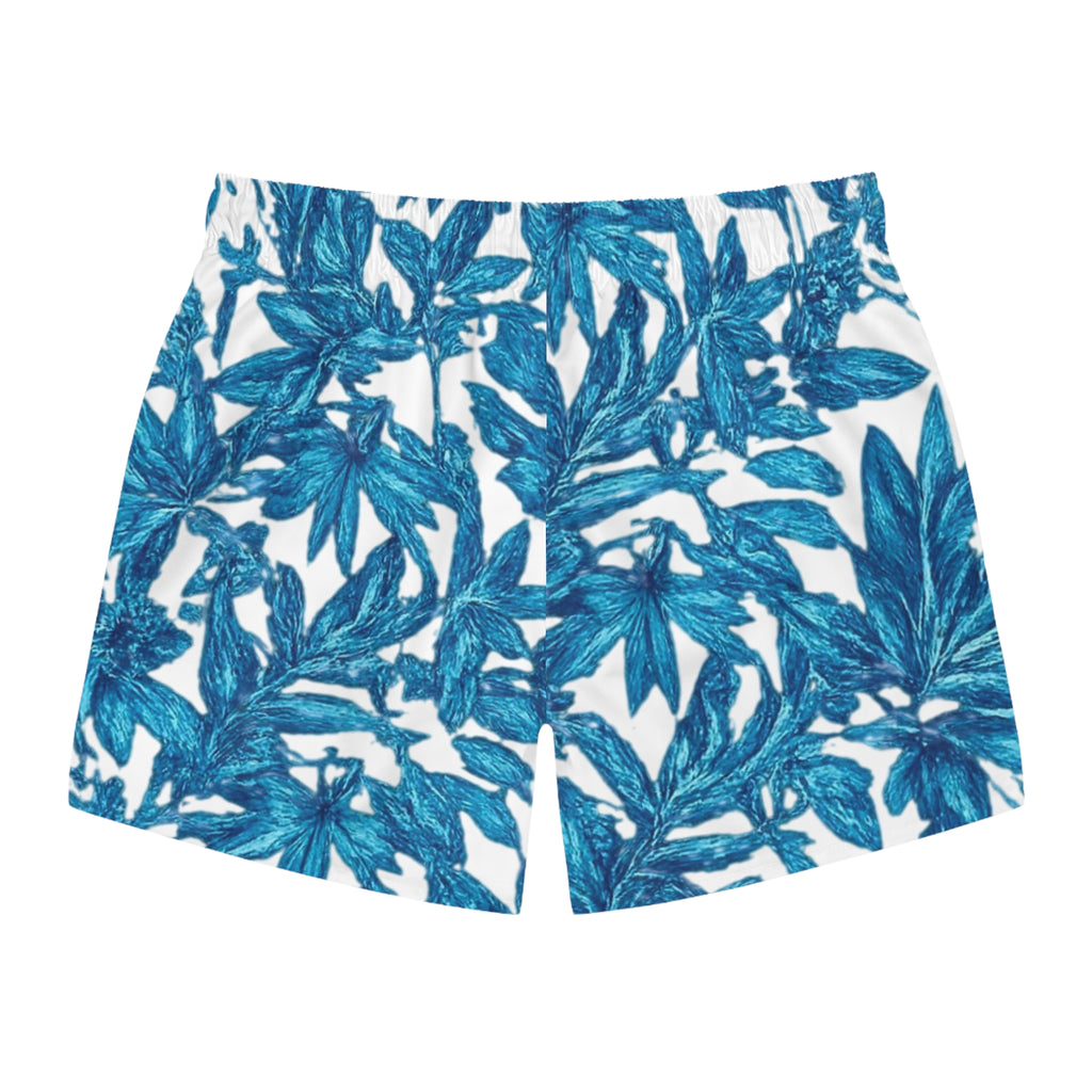 Blue Tropical Leaf Swim Trunks – All-Over Print Men's Beach Shorts for Stylish Summer Fun