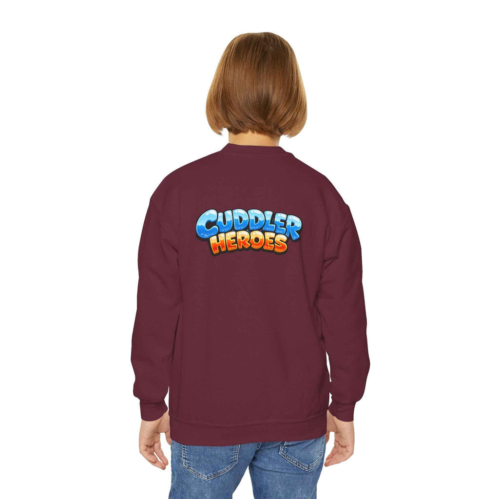 Cuddler Hero Kids Sweatshirt — Cute Superhero Teddy Crewneck