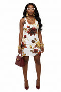 Floral Racerback Dress in Vintage Red and Gold Rose Design