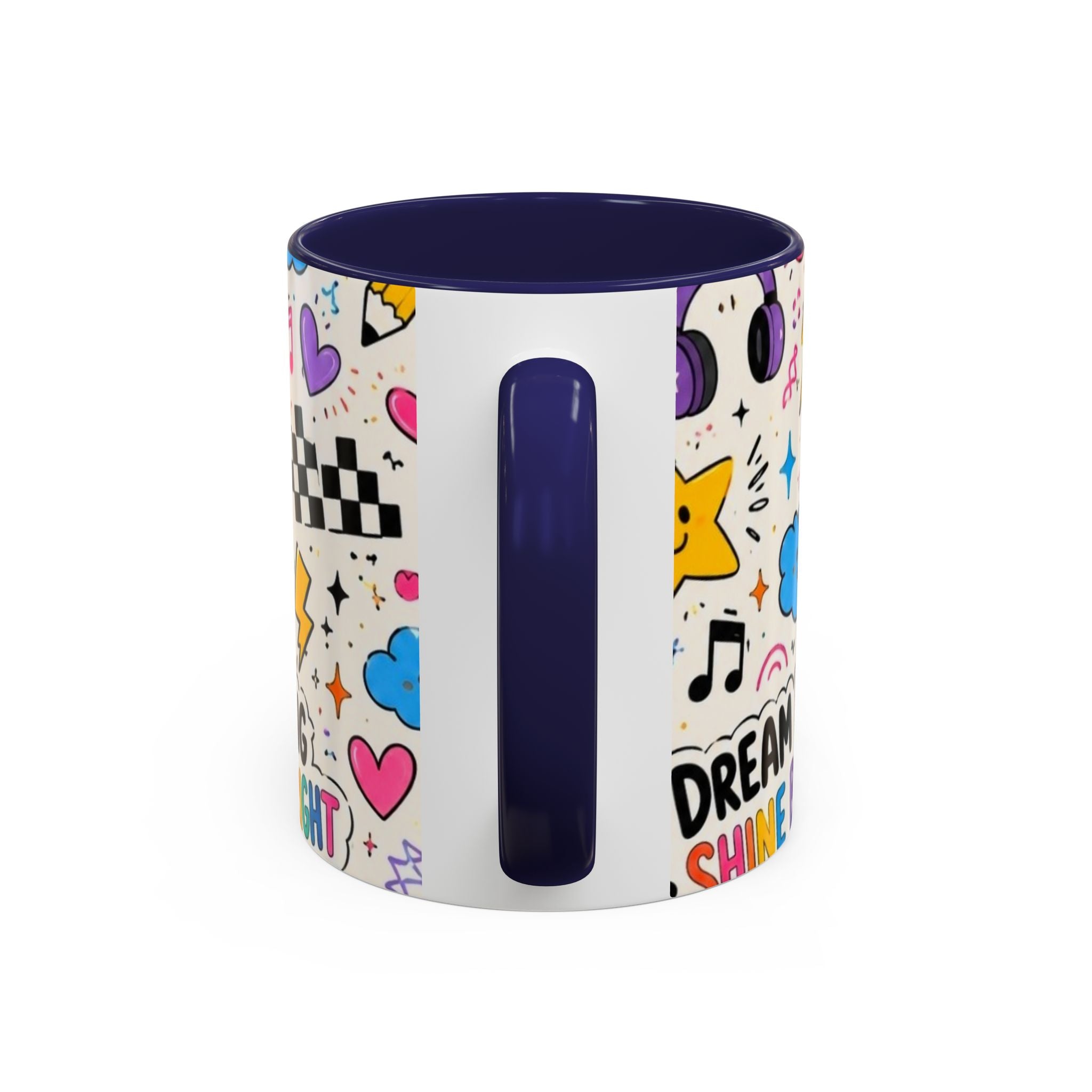 Dream Big Shine Bright Accent Mug — Inspirational Rainbow Doodle Coffee Cup