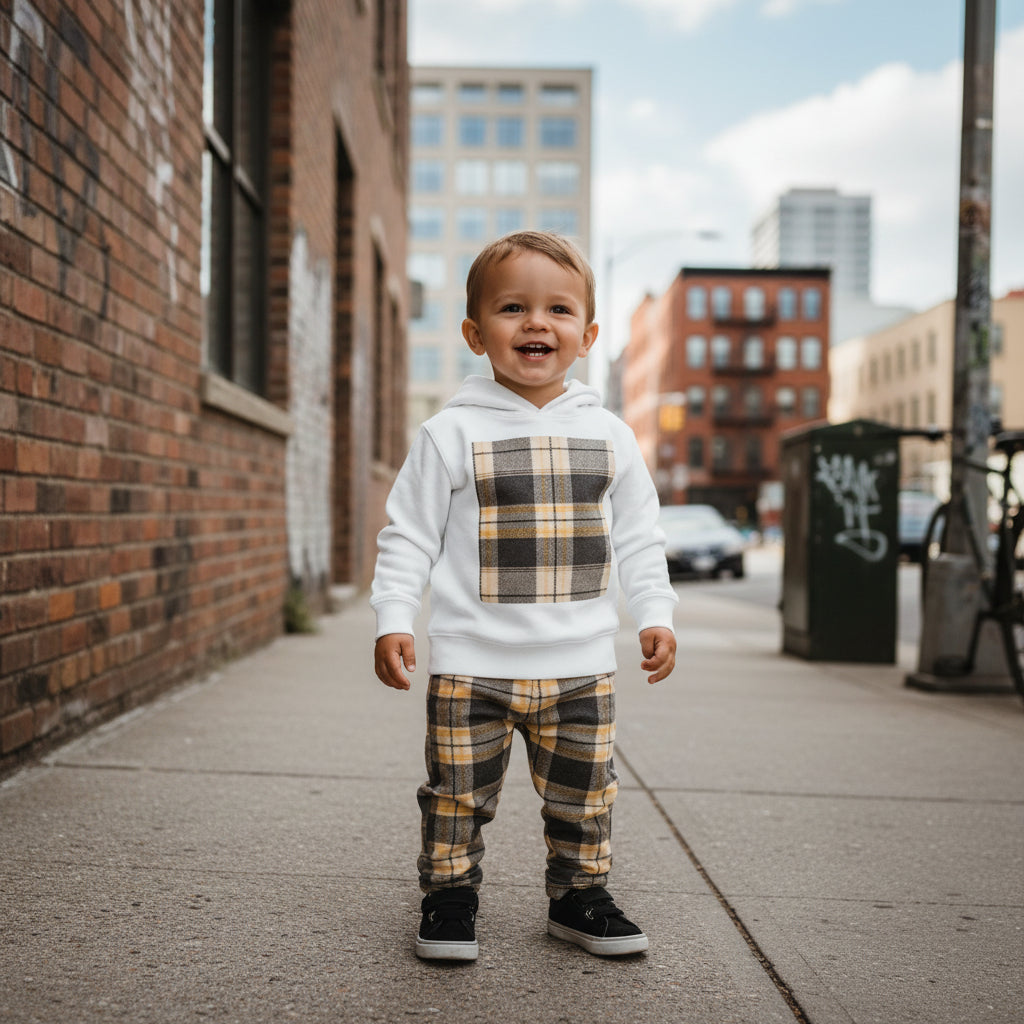 Toddler Pullover Fleece Hoodie Plaid 2 - IAKAM