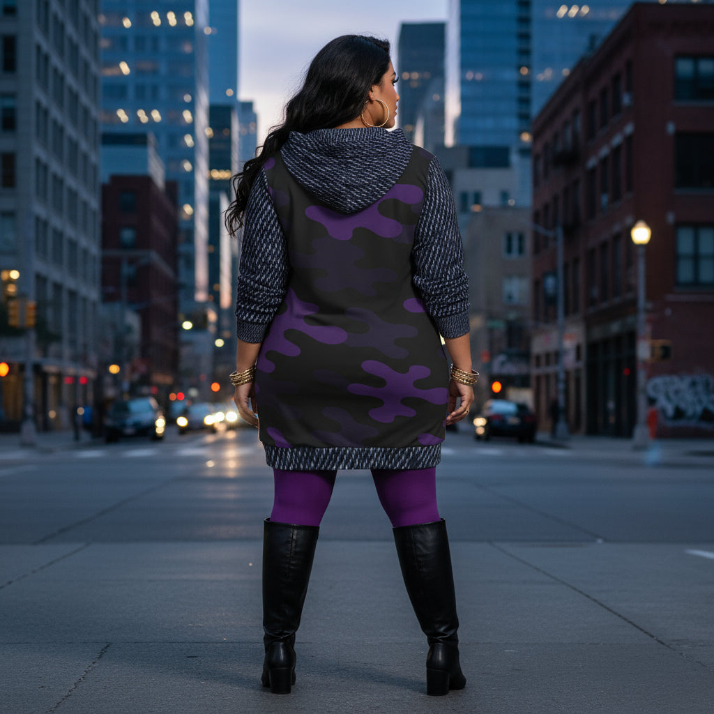 Women's Purple Camo Hoodie Dress for Stylish Comfort