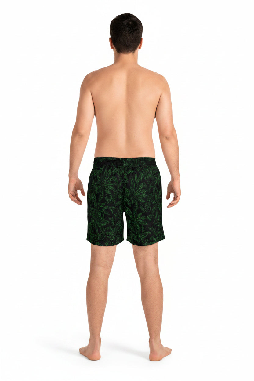 Men's Swim Shorts - Dark Green Cannabis Leaf All-Over Print
