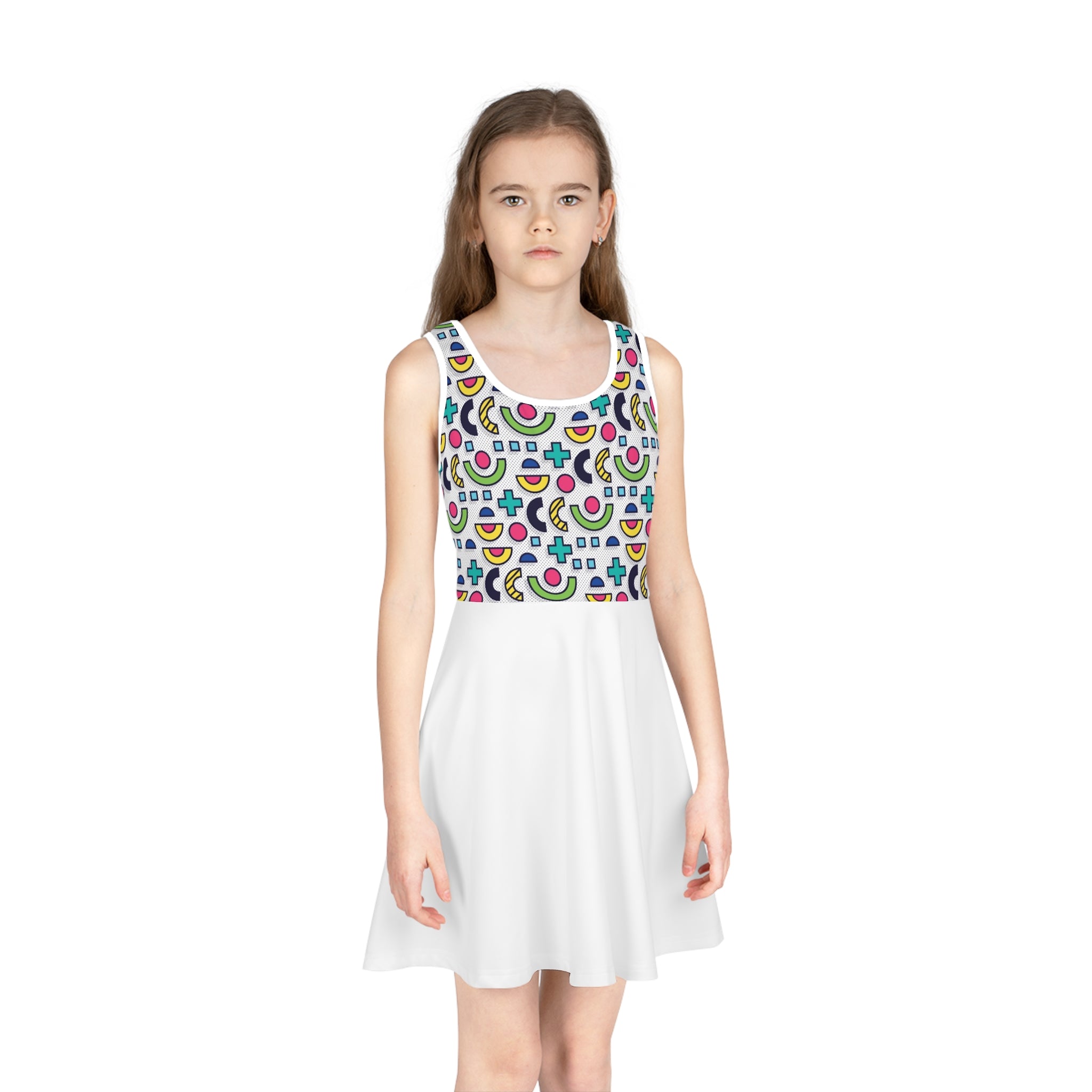 Girls' Colorful Sundress with Geometric Print - Sleeveless Summer Dress
