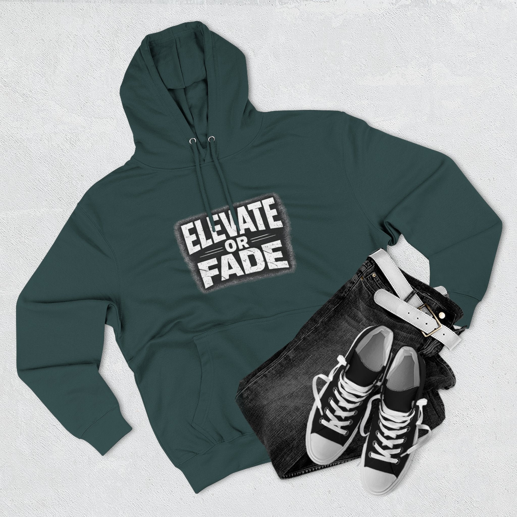 Elevate or Fade Hoodie - Urban Graphic Fleece Pullover with Crown and Wings Design for Stylish Comfort