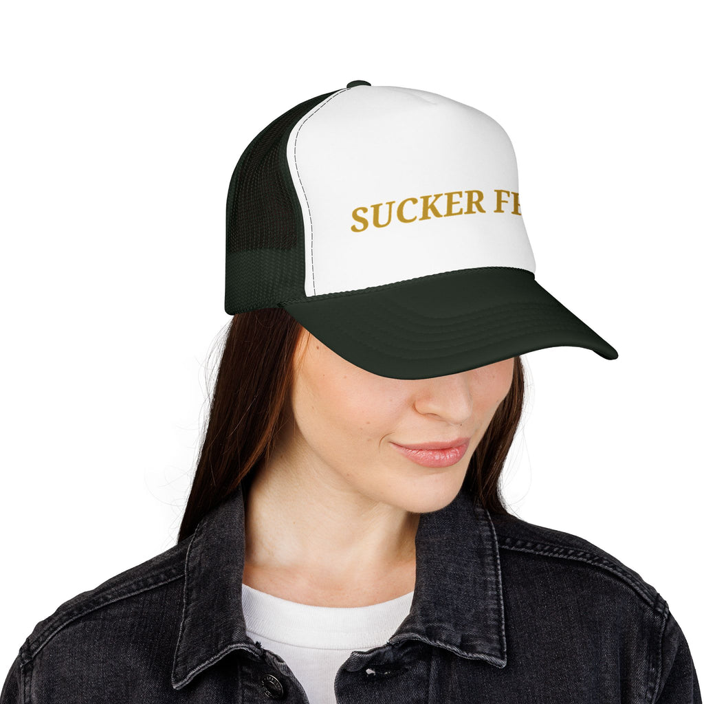 Sucker Free Trucker Hat — Vintage Gold Embroidered Foam Cap