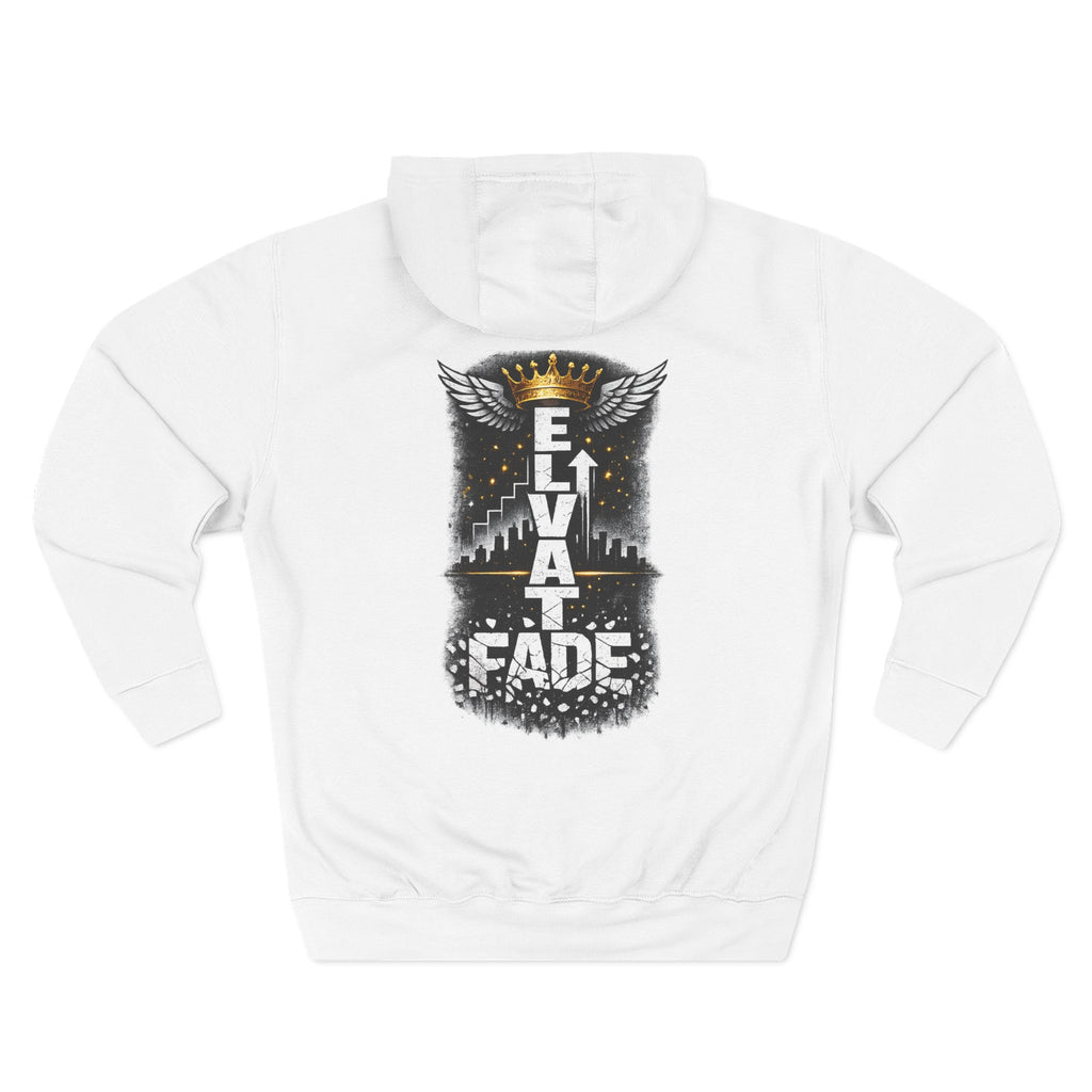 Elevate or Fade Hoodie - Urban Graphic Fleece Pullover with Crown and Wings Design for Stylish Comfort