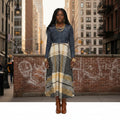 Women's Dance Dress - Denim Print & Plaid - IAKAM