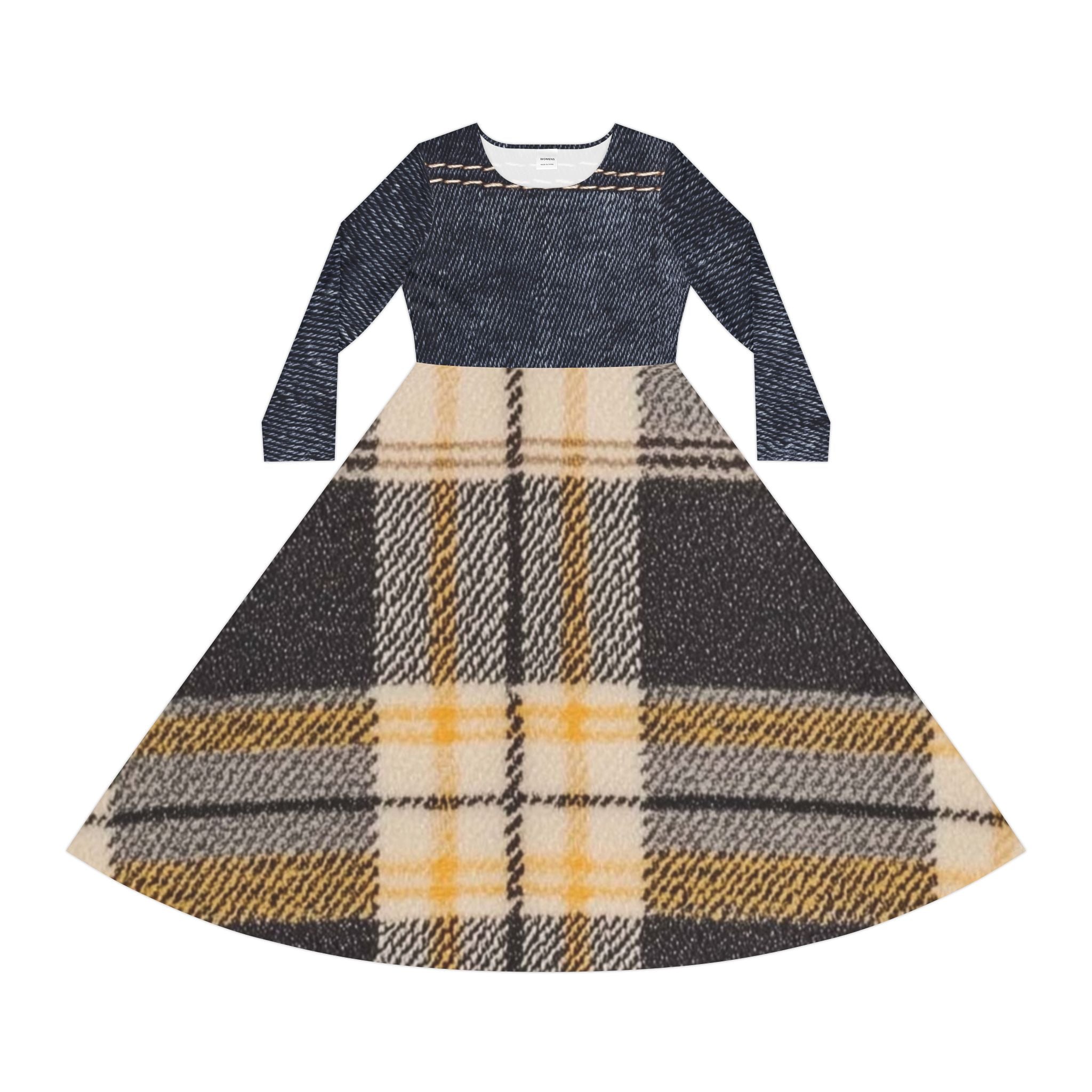 Women's Dance Dress - Denim Print and Flannel