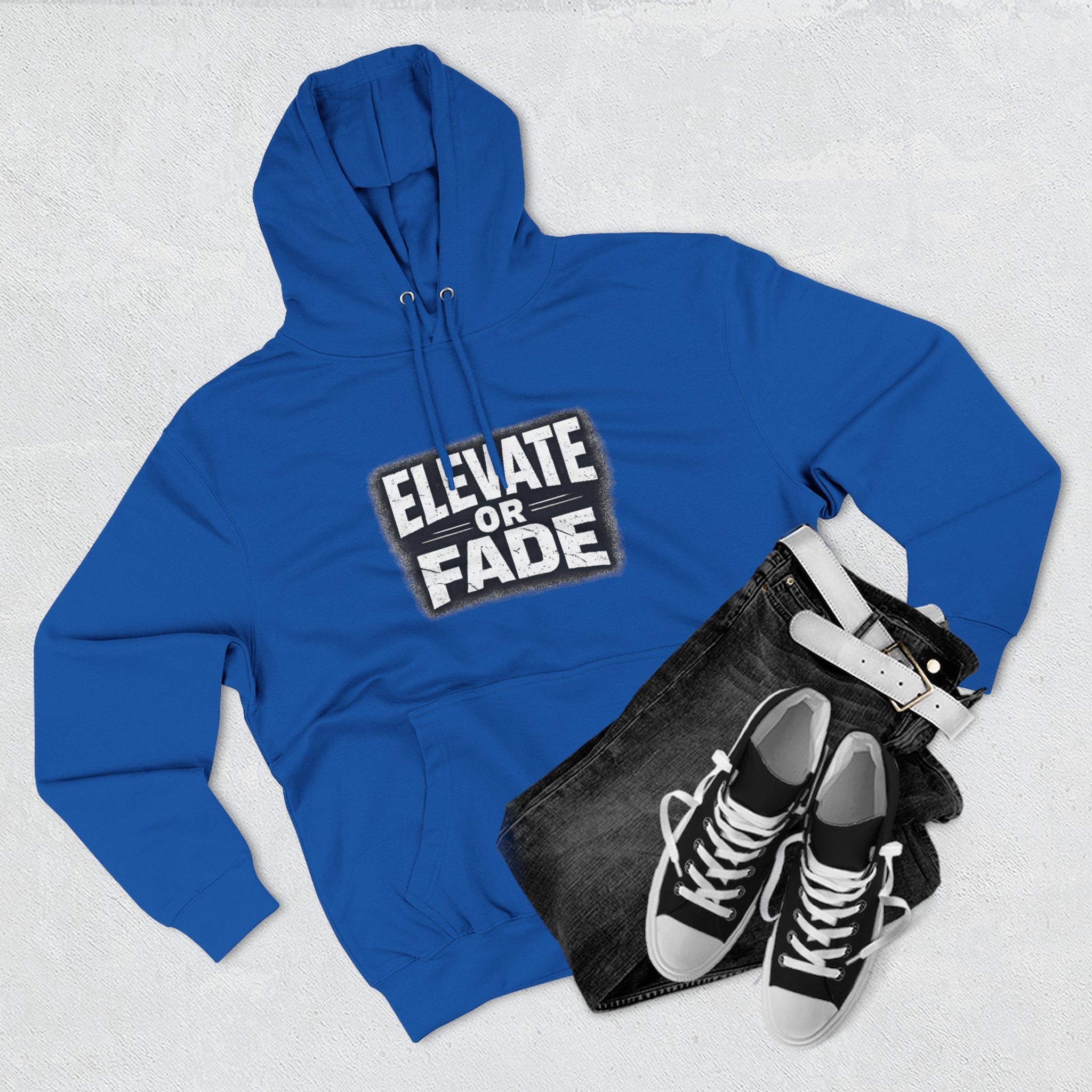 Elevate or Fade Hoodie - Urban Graphic Fleece Pullover with Crown and Wings Design for Stylish Comfort