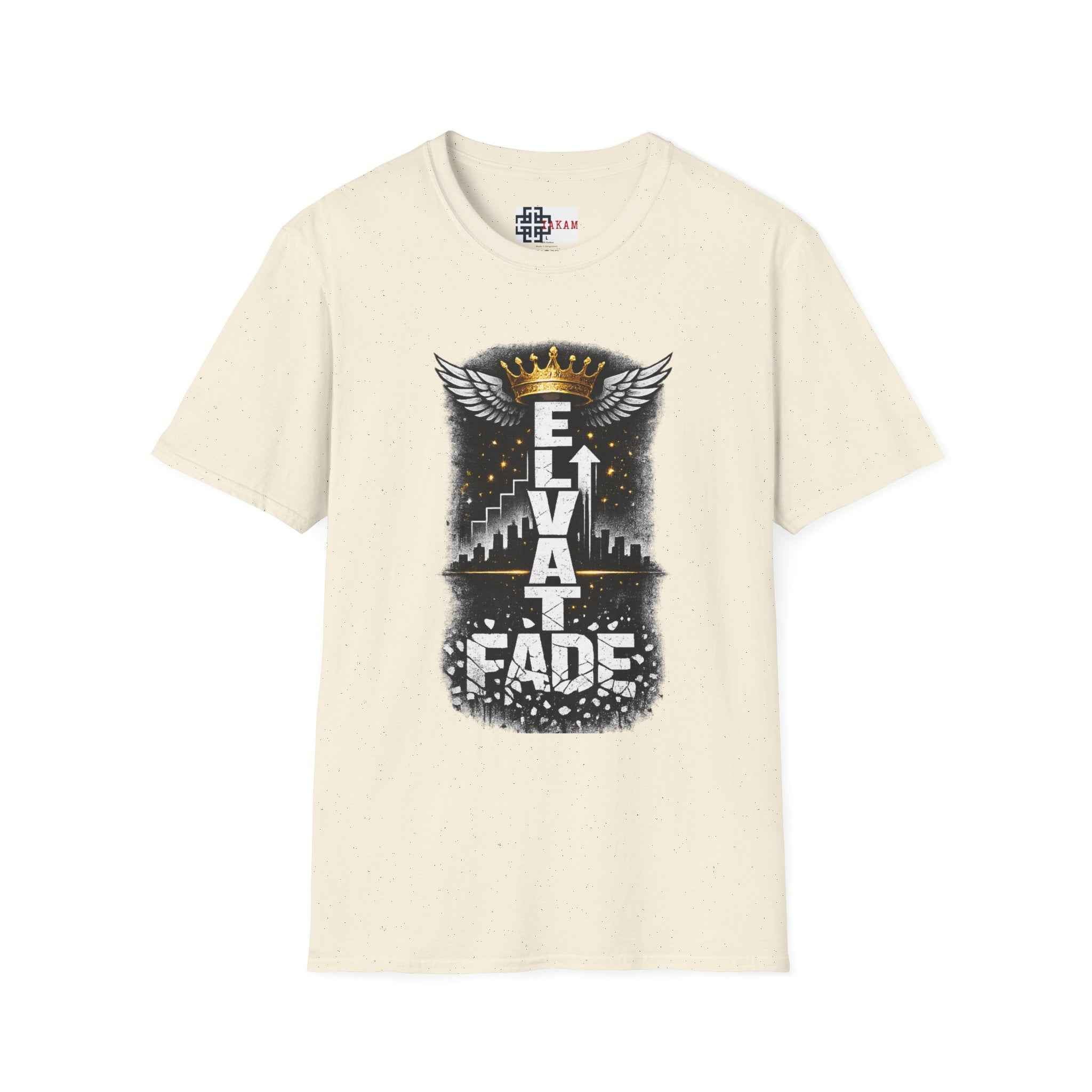 Elevate or Fade T-Shirt — Motivational Streetwear Tee with Crown & Wings