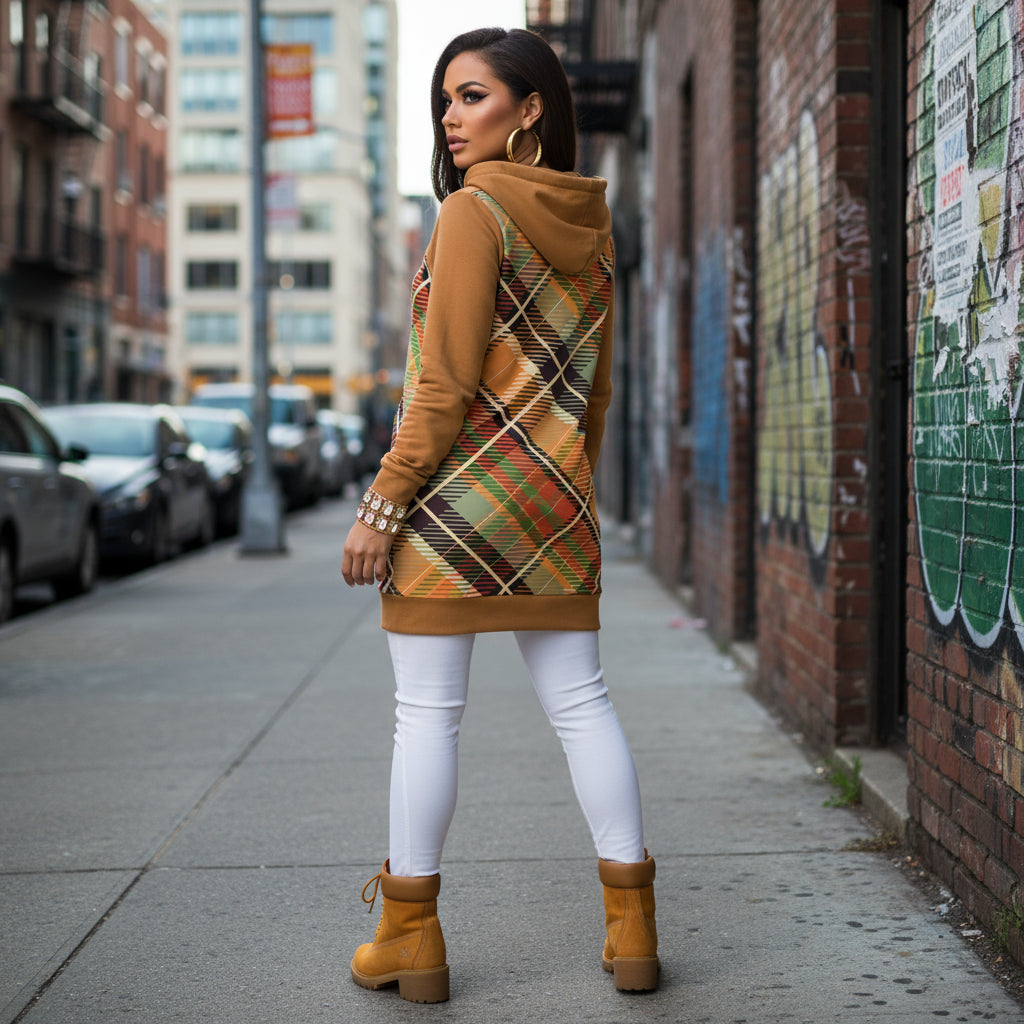 Women's Hoodie Dress Plaid 2 - IAKAM