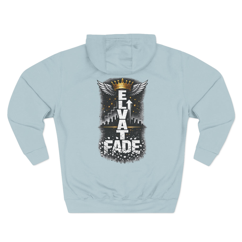 Elevate or Fade Hoodie - Urban Graphic Fleece Pullover with Crown and Wings Design for Stylish Comfort