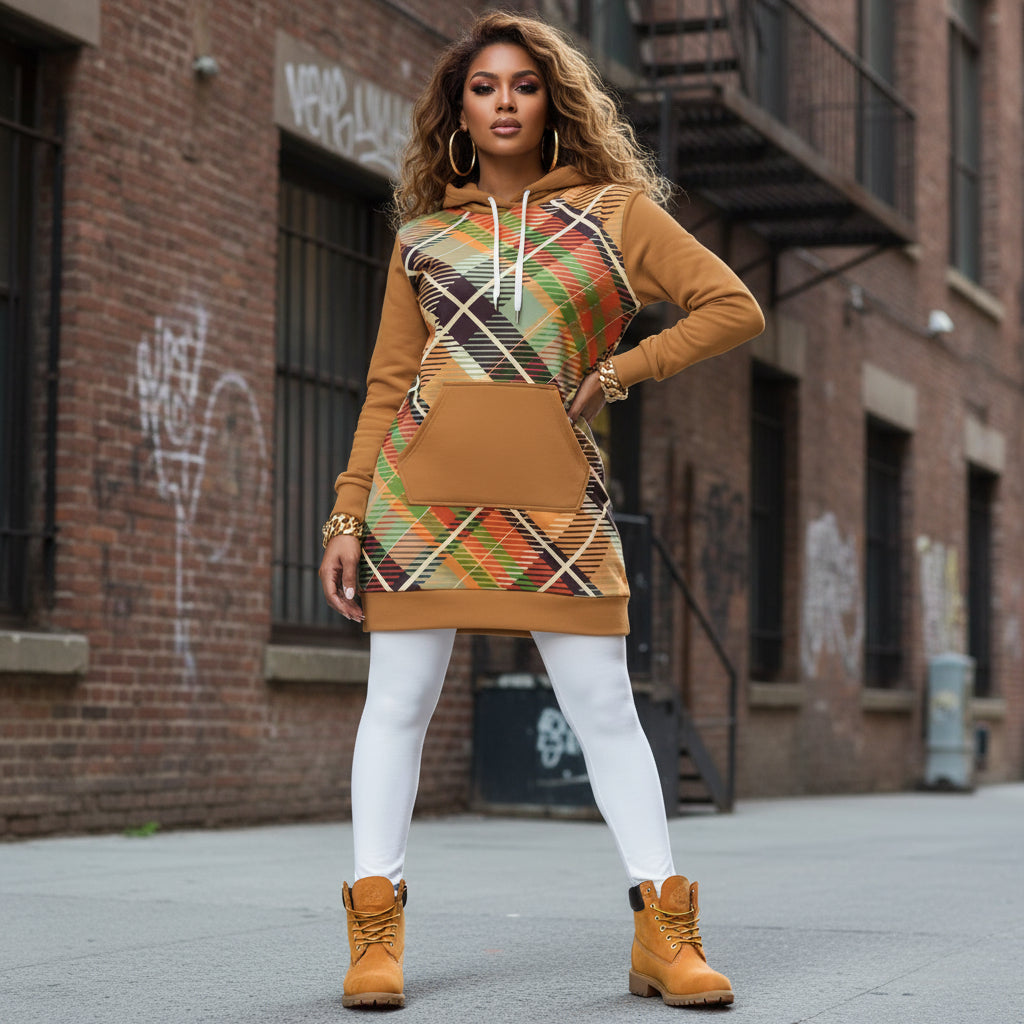 Women's Hoodie Dress Plaid 2 - IAKAM